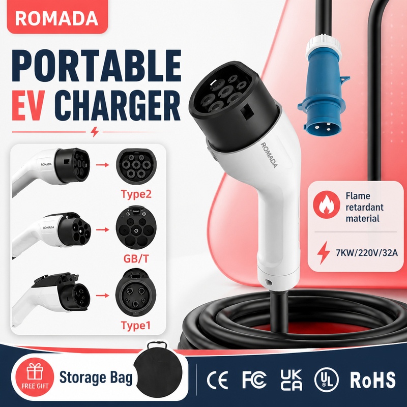 7KW ROMADA Electric Vehicle Po - Portable Ev Charger 32A Type 2 Cee Plug ulasan dan harga